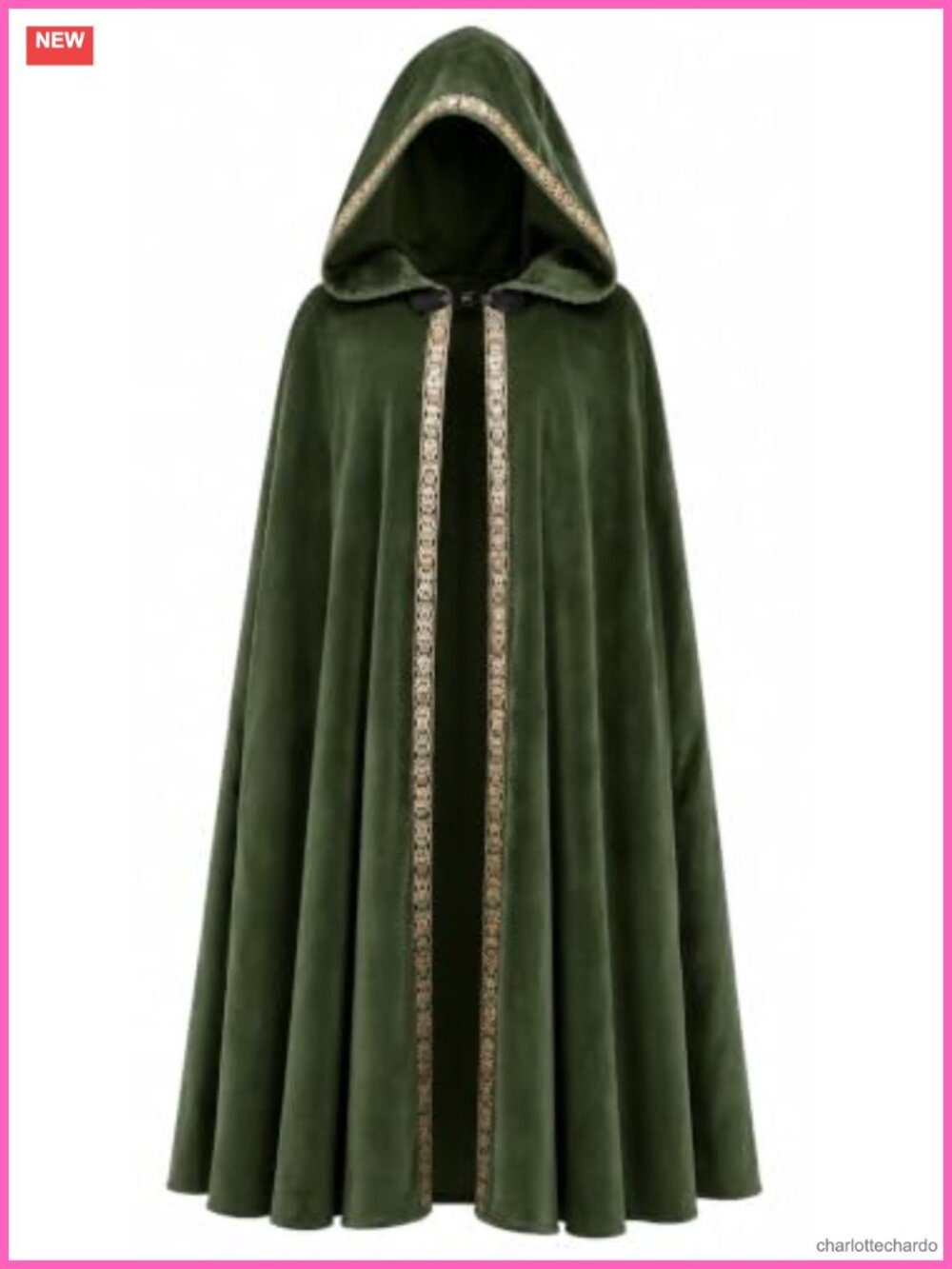 Faux Velvet Wizard Cloak Hooded Gold Trim Renaissance Cape Adult
